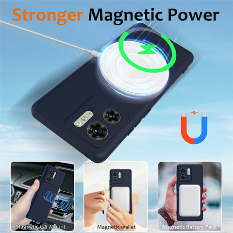 For Motorola Edge (2023) 5G Magnetic Case Liquid Silicone Phone Cover with Lanyard
