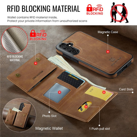 DG.MING M6 Series For Samsung Galaxy S25 Case Magnetic Wallet PU + PC + TPU Phone Cover