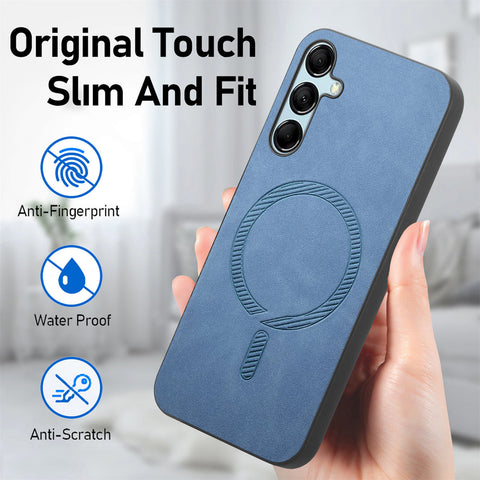 For Samsung Galaxy M14 5G Leather Back Magnetic Case Skin-touch Phone Cover