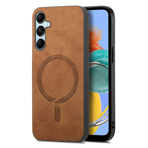 For Samsung Galaxy M14 5G Leather Back Magnetic Case Skin-touch Phone Cover