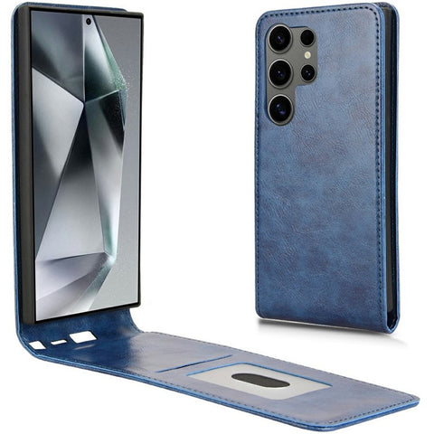 For Samsung Galaxy S24 Ultra Case with Card Slot Magnetic Vertical Flip Leather Phone Cover