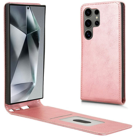 For Samsung Galaxy S24 Ultra Case with Card Slot Magnetic Vertical Flip Leather Phone Cover