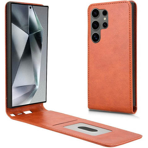 For Samsung Galaxy S24 Ultra Case with Card Slot Magnetic Vertical Flip Leather Phone Cover