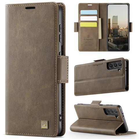 For Samsung Galaxy S22+ 5G Case AUTSPACE A11 RFID Blocking Retro Leather Cell Phone Wallet Cover