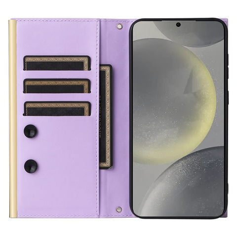 For Samsung Galaxy S25+ Case Suction Cup PU Leather Wallet Phone Cover with Straps