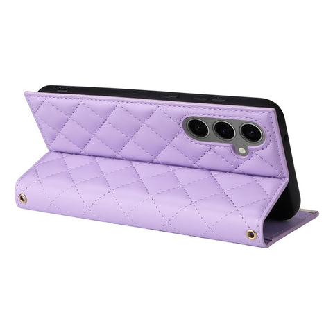 For Samsung Galaxy S25+ Case Suction Cup PU Leather Wallet Phone Cover with Straps