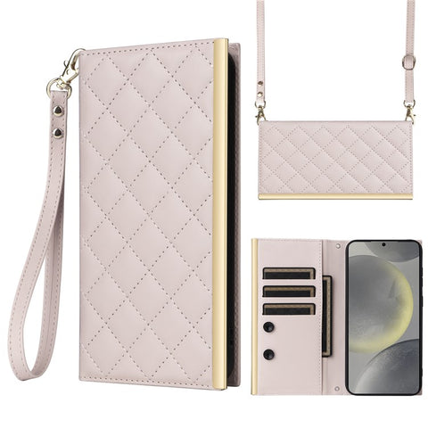 For Samsung Galaxy S25+ Case Suction Cup PU Leather Wallet Phone Cover with Straps