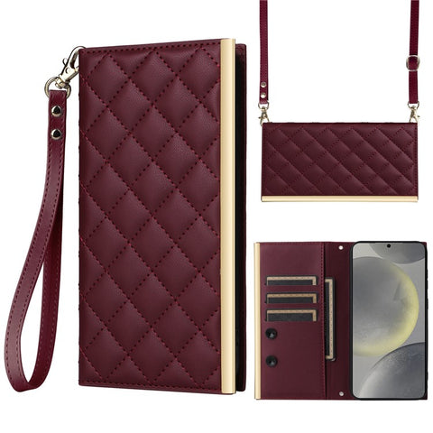 For Samsung Galaxy S25+ Case Suction Cup PU Leather Wallet Phone Cover with Straps