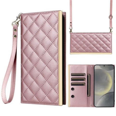 For Samsung Galaxy S25+ Case Suction Cup PU Leather Wallet Phone Cover with Straps