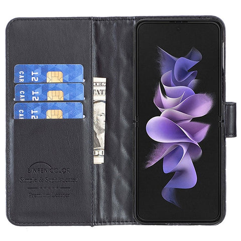 BINFEN COLOR for Samsung Galaxy Z Fold3 5G PU Leather Magnetic Wallet Flip Case Imprinted Rhombus Pattern Stand Protective Phone Cover