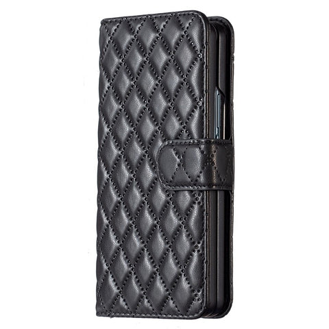 BINFEN COLOR for Samsung Galaxy Z Fold3 5G PU Leather Magnetic Wallet Flip Case Imprinted Rhombus Pattern Stand Protective Phone Cover