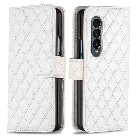 BINFEN COLOR for Samsung Galaxy Z Fold3 5G PU Leather Magnetic Wallet Flip Case Imprinted Rhombus Pattern Stand Protective Phone Cover