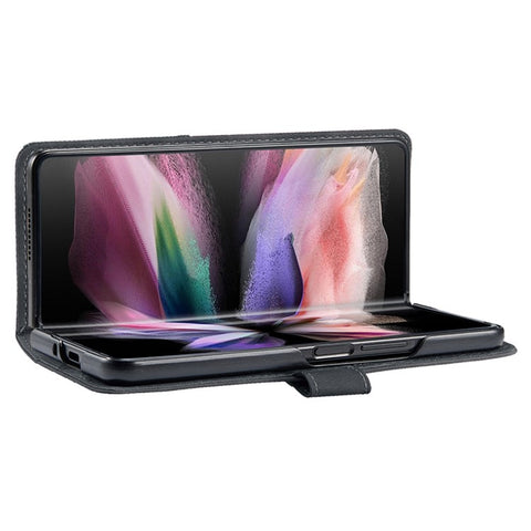 BINFEN COLOR For Samsung Galaxy Z Fold3 5G PU Leather Cover Imprint Geometric Pattern Stand Flip Wallet Phone Case