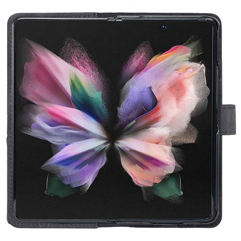 BINFEN COLOR For Samsung Galaxy Z Fold3 5G PU Leather Cover Imprint Geometric Pattern Stand Flip Wallet Phone Case