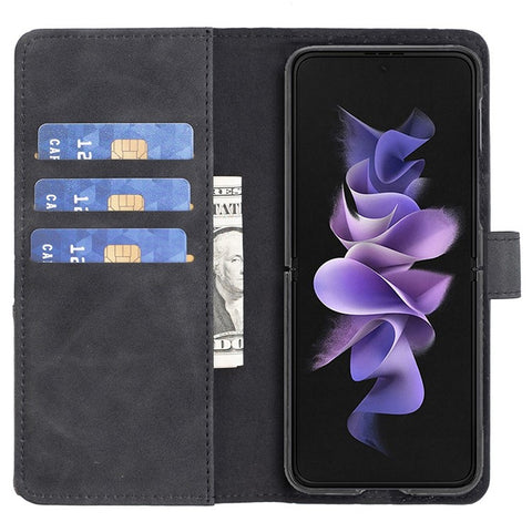 BINFEN COLOR For Samsung Galaxy Z Fold3 5G PU Leather Cover Imprint Geometric Pattern Stand Flip Wallet Phone Case