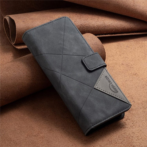BINFEN COLOR For Samsung Galaxy Z Fold3 5G PU Leather Cover Imprint Geometric Pattern Stand Flip Wallet Phone Case