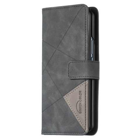 BINFEN COLOR For Samsung Galaxy Z Fold3 5G PU Leather Cover Imprint Geometric Pattern Stand Flip Wallet Phone Case