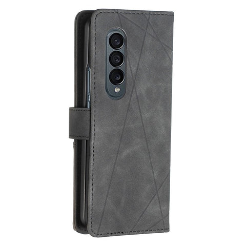 BINFEN COLOR For Samsung Galaxy Z Fold3 5G PU Leather Cover Imprint Geometric Pattern Stand Flip Wallet Phone Case