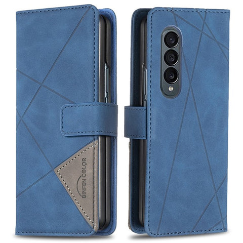 BINFEN COLOR For Samsung Galaxy Z Fold3 5G PU Leather Cover Imprint Geometric Pattern Stand Flip Wallet Phone Case