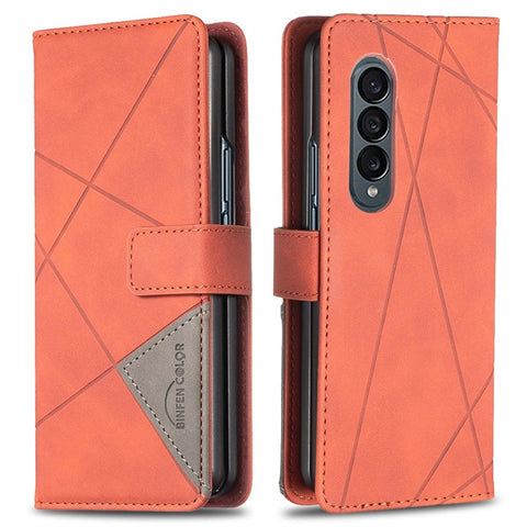 BINFEN COLOR For Samsung Galaxy Z Fold3 5G PU Leather Cover Imprint Geometric Pattern Stand Flip Wallet Phone Case