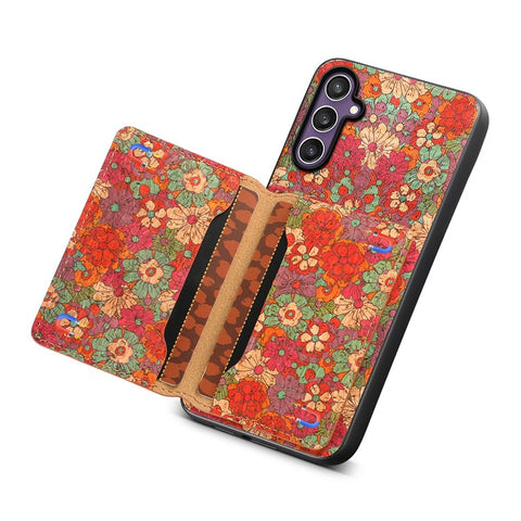 For Samsung Galaxy S25 Case Flower Print Leather + PC + TPU Cover with Card Holder Kickstand