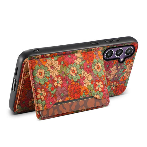 For Samsung Galaxy S25 Case Flower Print Leather + PC + TPU Cover with Card Holder Kickstand