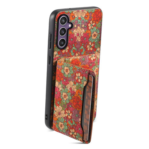 For Samsung Galaxy S25 Case Flower Print Leather + PC + TPU Cover with Card Holder Kickstand