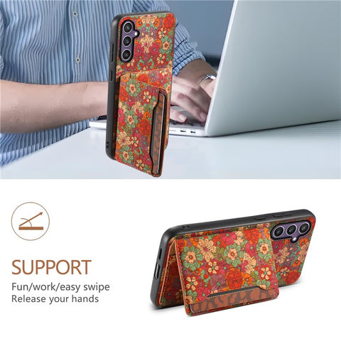 For Samsung Galaxy S25 Case Flower Print Leather + PC + TPU Cover with Card Holder Kickstand