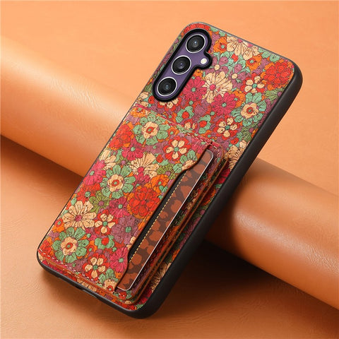 For Samsung Galaxy S25 Case Flower Print Leather + PC + TPU Cover with Card Holder Kickstand