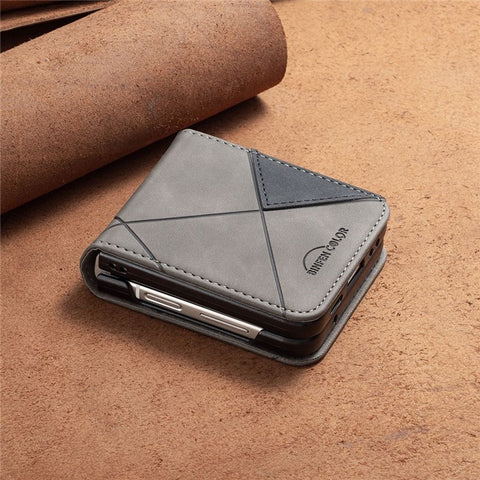 BINFEN COLOR for Samsung Galaxy Z Flip3 5G Imprinted Geometric Pattern Phone Case PU Leather + Hard PC Shell Full Body Shockproof Cover