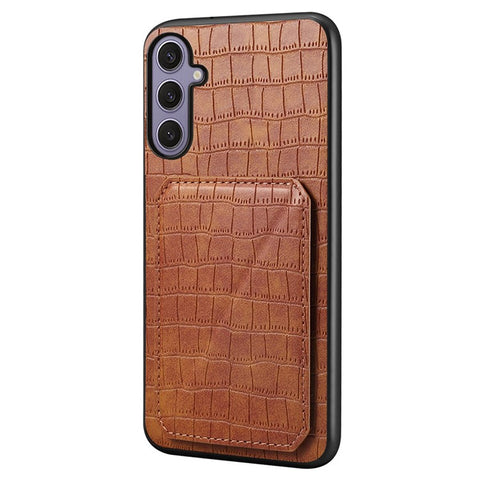 For Samsung Galaxy S25+ Case with Card Holder Leather + PC + TPU Crocodile Textured Back Cover