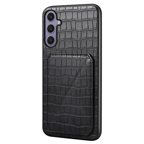 For Samsung Galaxy S25+ Case with Card Holder Leather + PC + TPU Crocodile Textured Back Cover