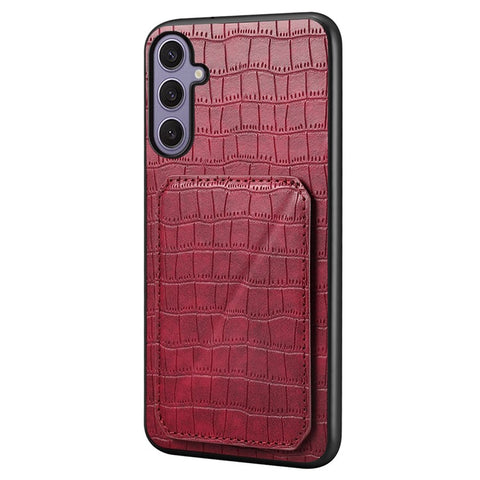 For Samsung Galaxy S25+ Case with Card Holder Leather + PC + TPU Crocodile Textured Back Cover