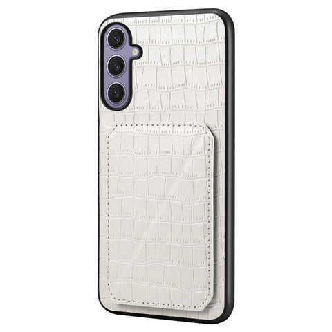 For Samsung Galaxy S25+ Case with Card Holder Leather + PC + TPU Crocodile Textured Back Cover