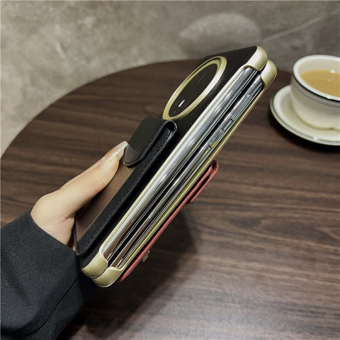 DENIOR For Huawei Mate 70 Magnetic Case Genuine Cow Leather PC Kickstand Phone Cover with Card Holder