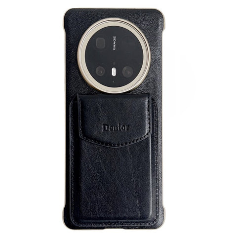 DENIOR For Huawei Mate 70 Pro / 70 Pro+ Magnetic Case Genuine Cow Leather PC Kickstand Phone Cover with Card Holder