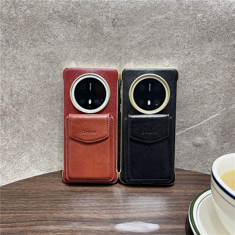 DENIOR For Huawei Mate 70 Pro / 70 Pro+ Magnetic Case Genuine Cow Leather PC Kickstand Phone Cover with Card Holder
