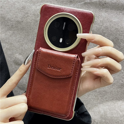 DENIOR For Huawei Mate 70 Pro / 70 Pro+ Magnetic Case Genuine Cow Leather PC Kickstand Phone Cover with Card Holder