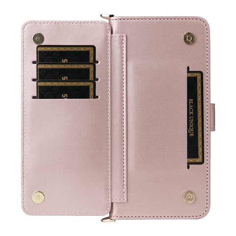 For Samsung Galaxy S25 Wallet Case with Shoulder / Wrist Strap Leather Phone Cover Stand