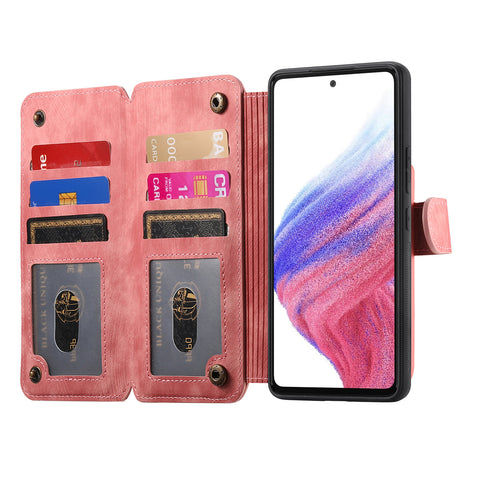 For Samsung Galaxy S22+ 5G Leather Phone Back Cover with RFID Blocking Zipper Wallet Kickstand