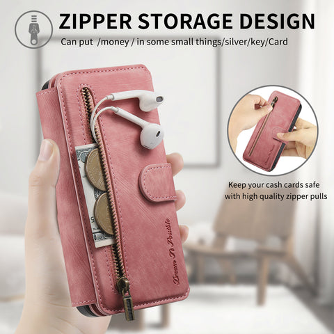 For Samsung Galaxy S22 5G Leather Phone Back Cover with RFID Blocking Zipper Wallet Kickstand