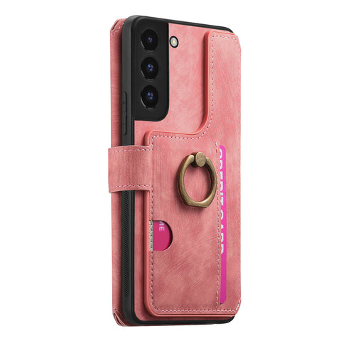 For Samsung Galaxy S22 5G Leather Phone Back Cover with RFID Blocking Zipper Wallet Kickstand