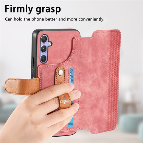 For Samsung Galaxy S25+ / S24+ Case Wallet Retro Leather Phone Cover with Wristband Kickstand