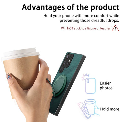 For Samsung Galaxy S24 Ultra Phone Case with Rotating Kickstand Stress Relief Retro Leather Back Cover