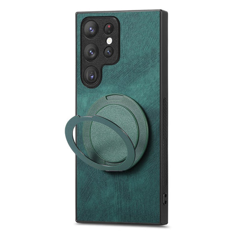 For Samsung Galaxy S24 Ultra Phone Case with Rotating Kickstand Stress Relief Retro Leather Back Cover