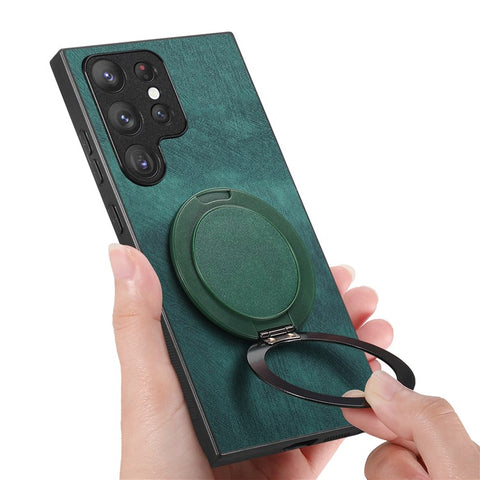 For Samsung Galaxy S24 Ultra Phone Case with Rotating Kickstand Stress Relief Retro Leather Back Cover