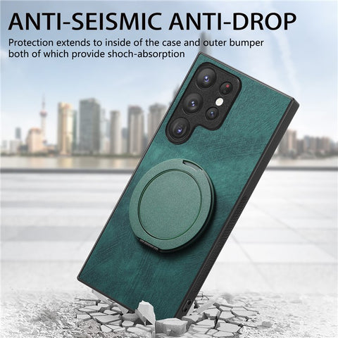 For Samsung Galaxy S24 Ultra Phone Case with Rotating Kickstand Stress Relief Retro Leather Back Cover