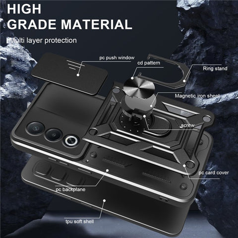 For Oppo A3 Pro (India) 5G  /  A80 5G Case with Slide Camera Lid PC + TPU Kickstand Phone Cover
