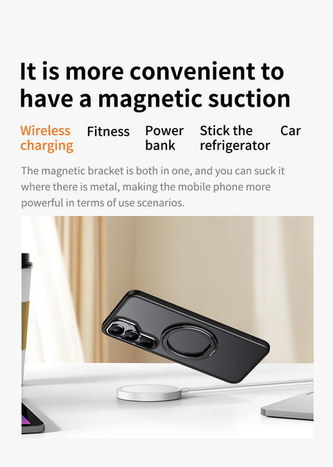 For Samsung Galaxy S25 Magnetic Case TPU + Acrylic + Metal Kickstand Matte Phone Cover