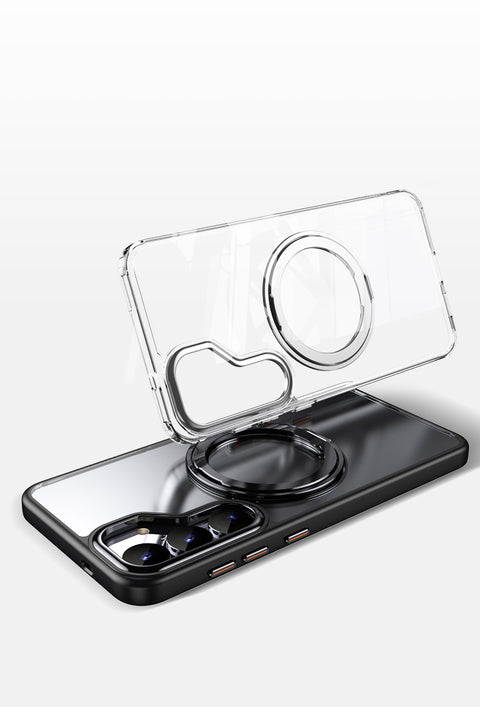 For Samsung Galaxy S25 Magnetic Case TPU + Acrylic + Metal Kickstand Matte Phone Cover